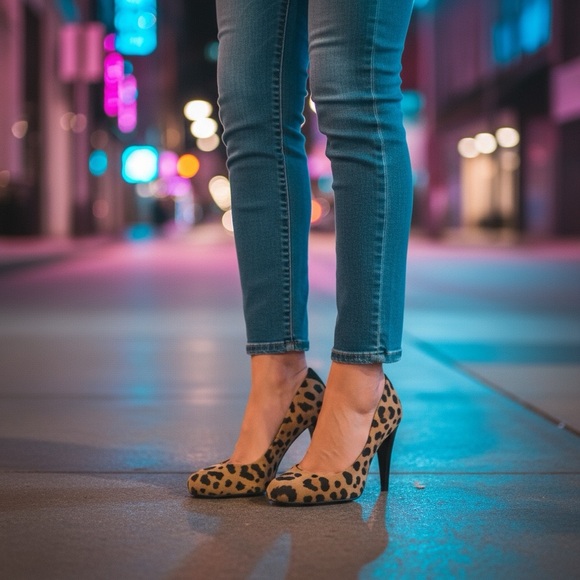 TIBI NEW YORK Suede Leather Cheetah Tan & Black Reptile Accent Back of Heel 10 - Picture 16 of 16